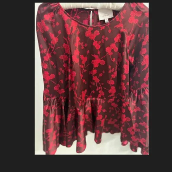 Cinq a Sept Floral Silk Bell Sleeve Flounce Top - Picture 2 of 4